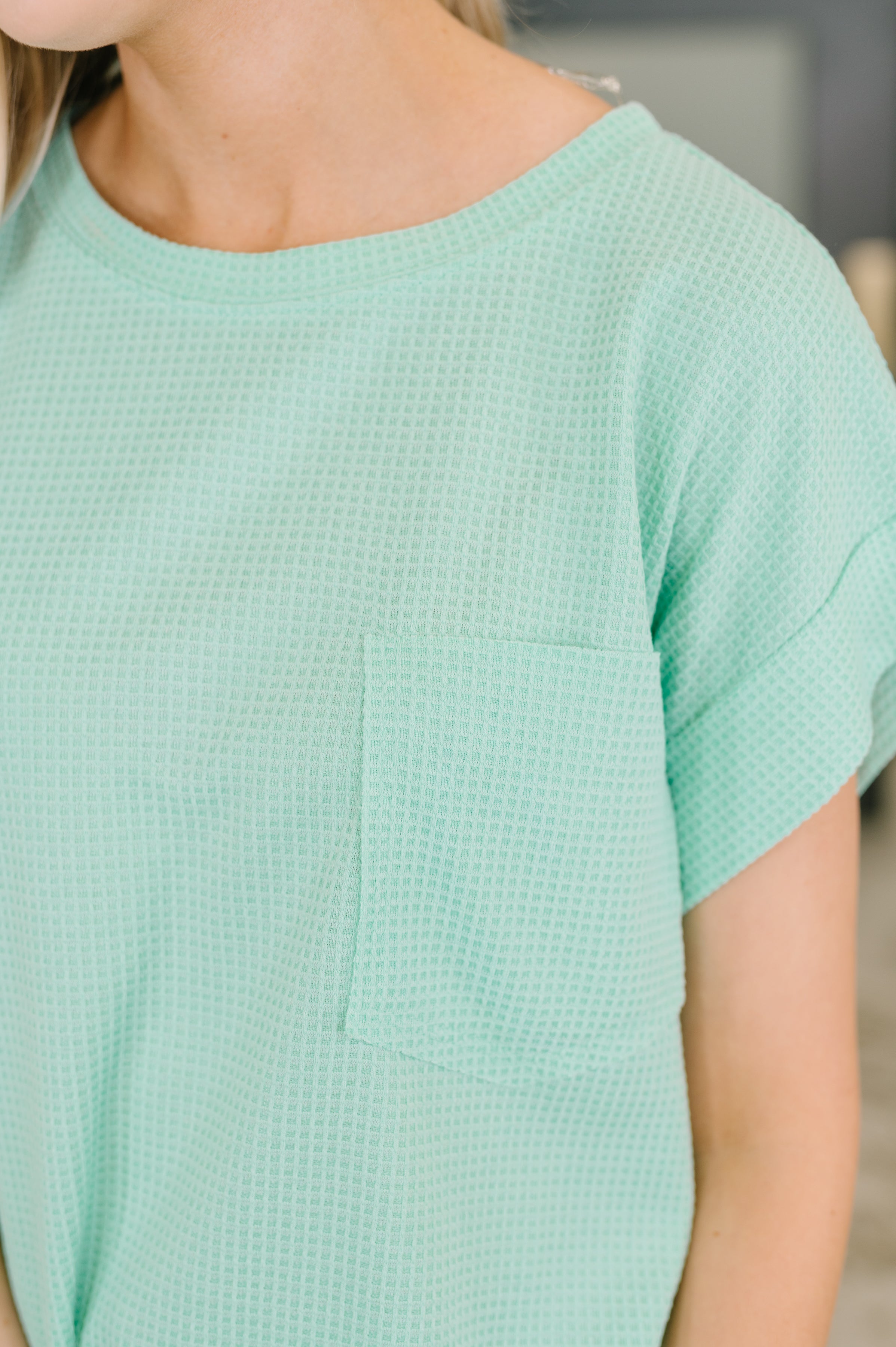 Foundation First Waffle Knit Relaxed Tee in Mint - Charming Charlie