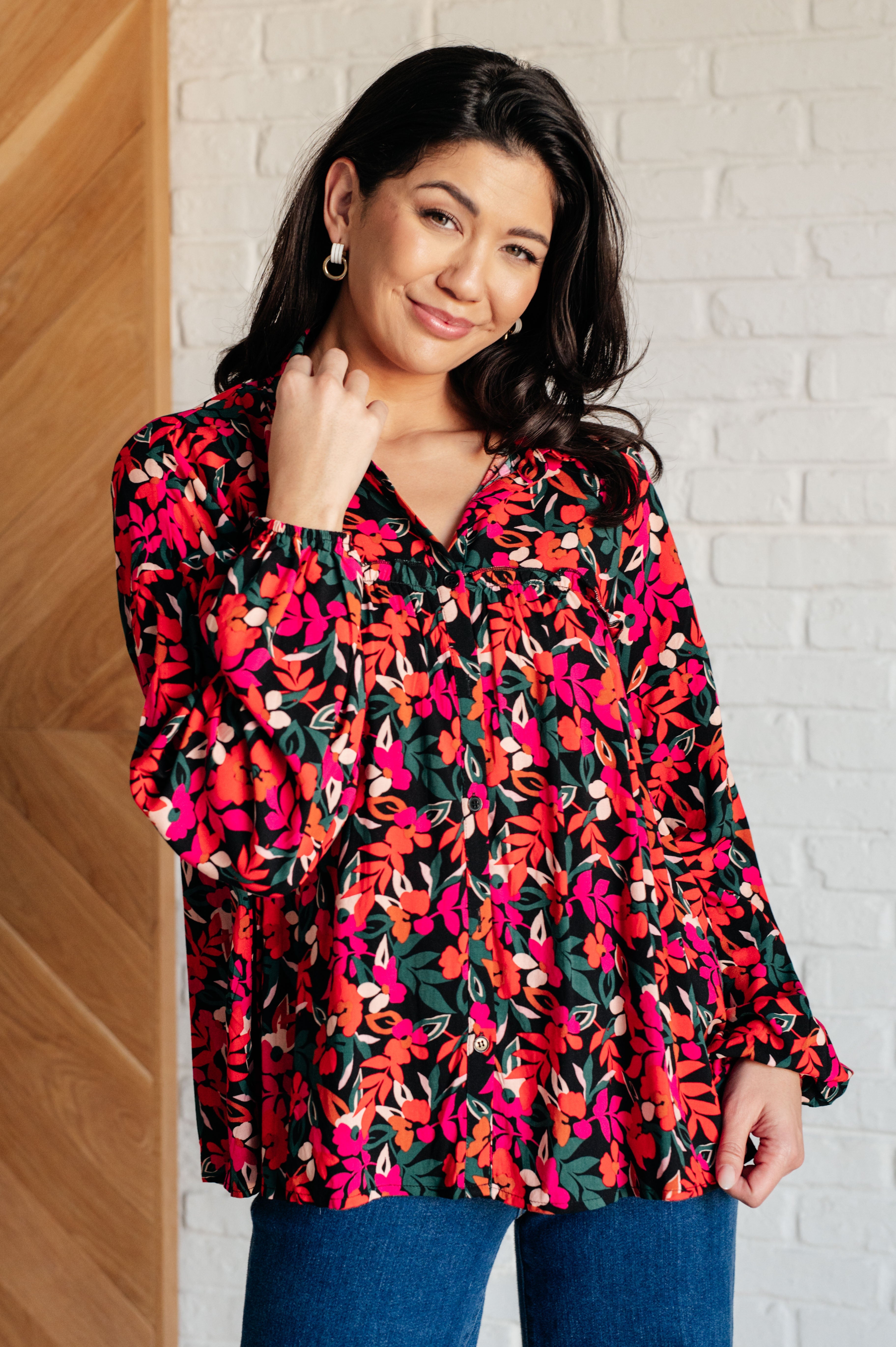 Francophile Ruffle Detail Button Up - Charming Charlie