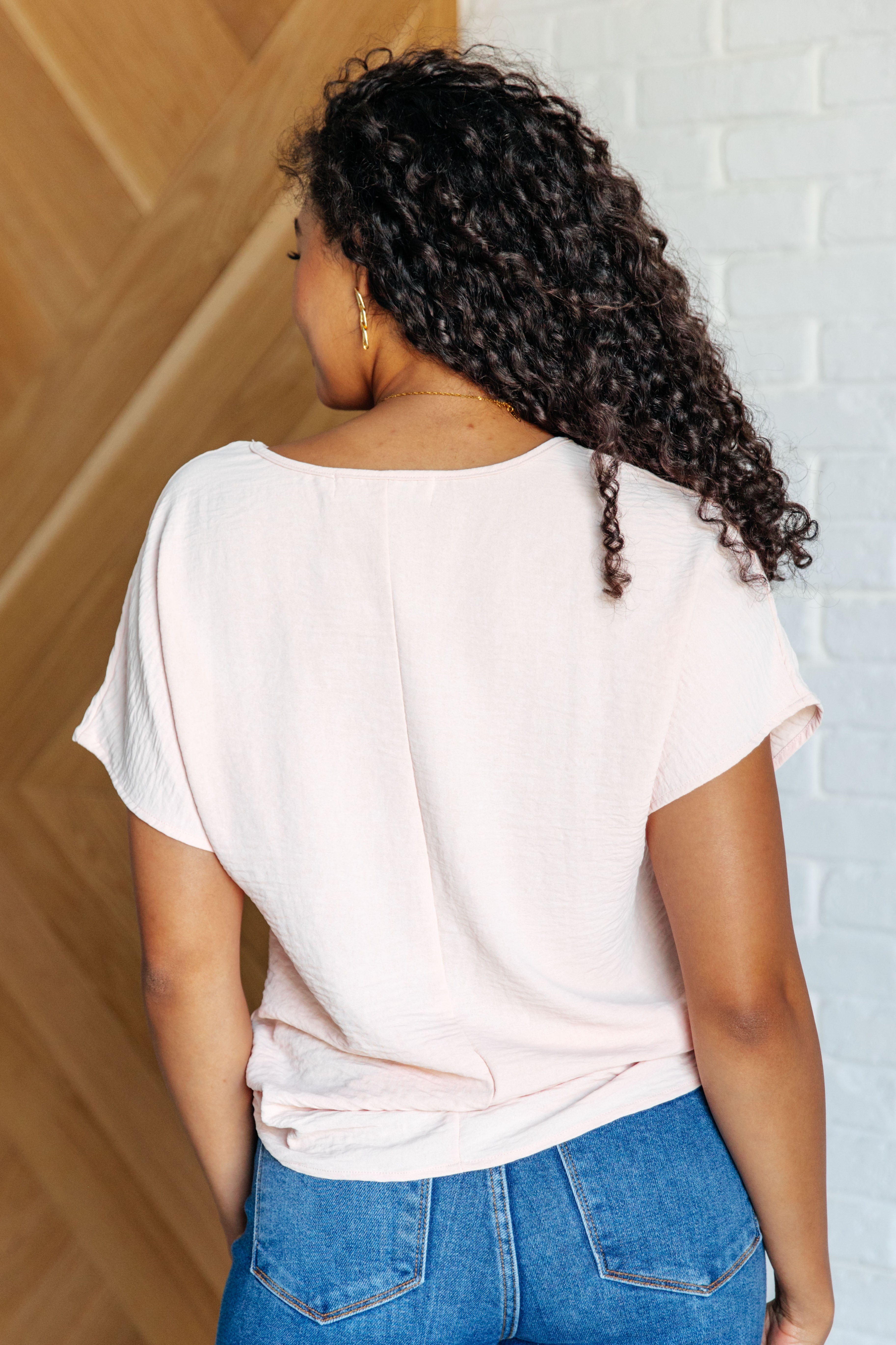 Frequently Asked Questions V-Neck Top in Blush - Charming Charlie
