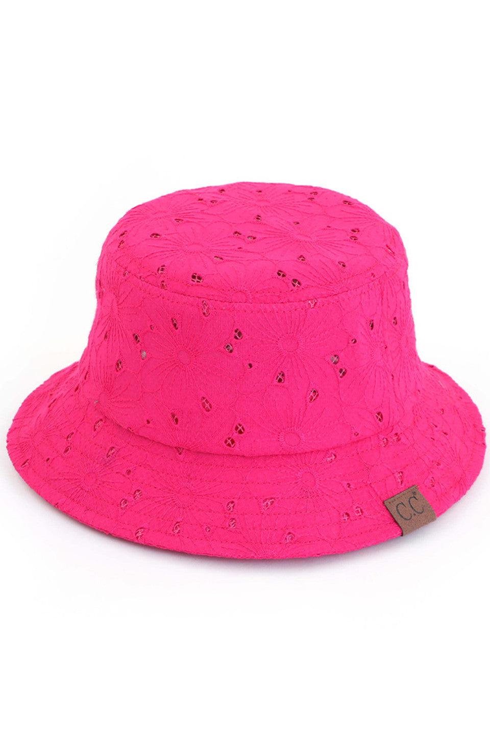 Fuchsia C.C EMBROIDERED FLORAL COTTON EYELET HAT is made of high-quality cotton and features beautiful embroidered floral details. Perfect for adding a touch of elegance and style to any outfit. The lightweight and breathable fabric provide comfort and protection from the sun.