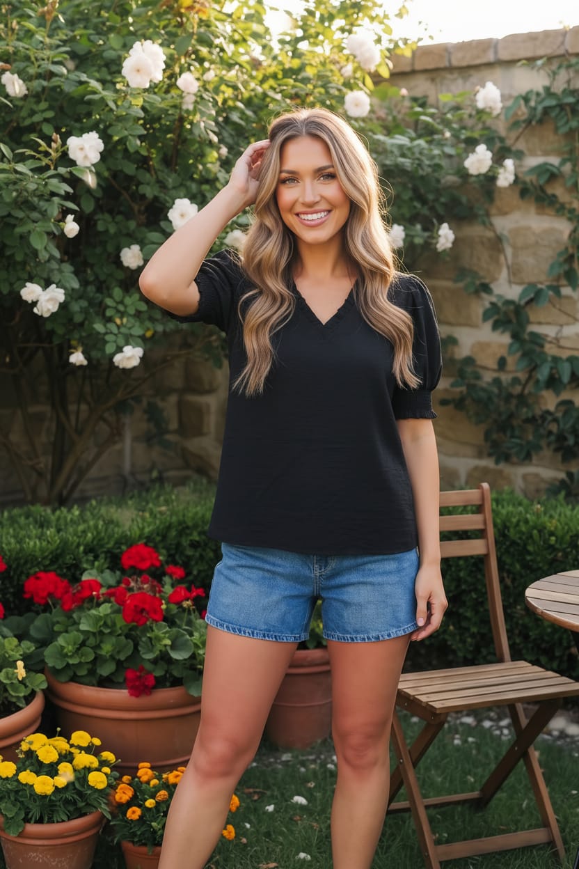 Bloom & Unwind Black Puff Sleeve Top - Charming Charlie