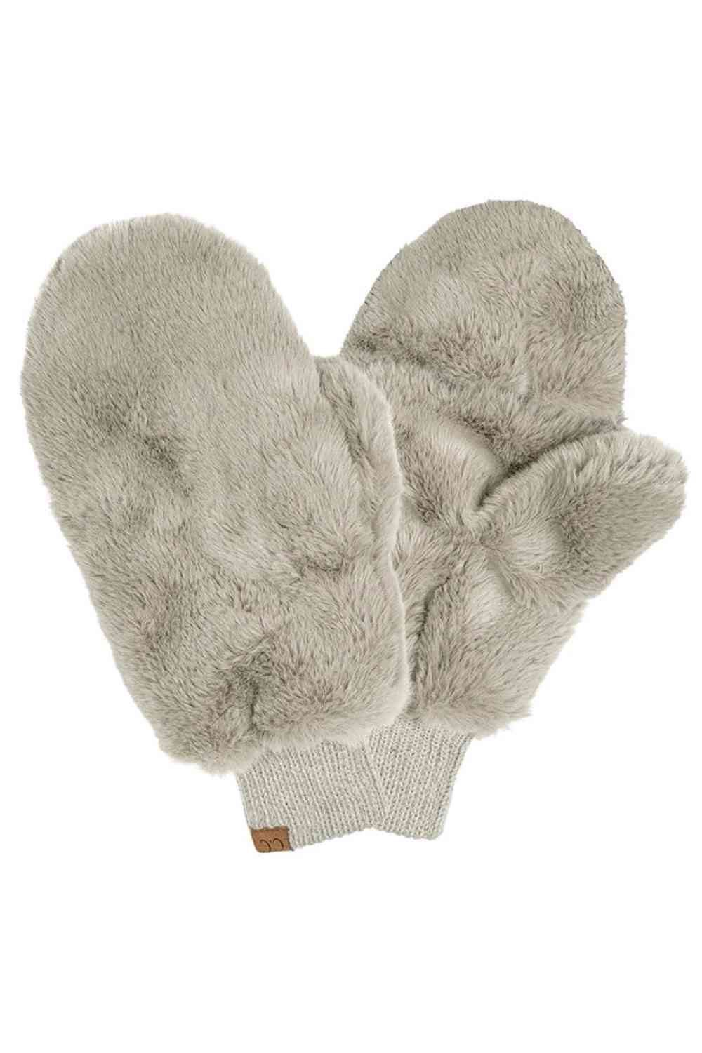 Gray CC Faux Fur Mittens With Shepherd Lining, are a smart, eye-catching, and attractive addition to your outfit. These trendy gloves keep you absolutely warm and toasty in the winter and cold weather outside. Accessorize the fun way with these gloves. It's the autumnal touch you need to finish your outfit in style. A pair of these gloves will be a nice gift for your family, friends, anyone you love, and even yourself.
