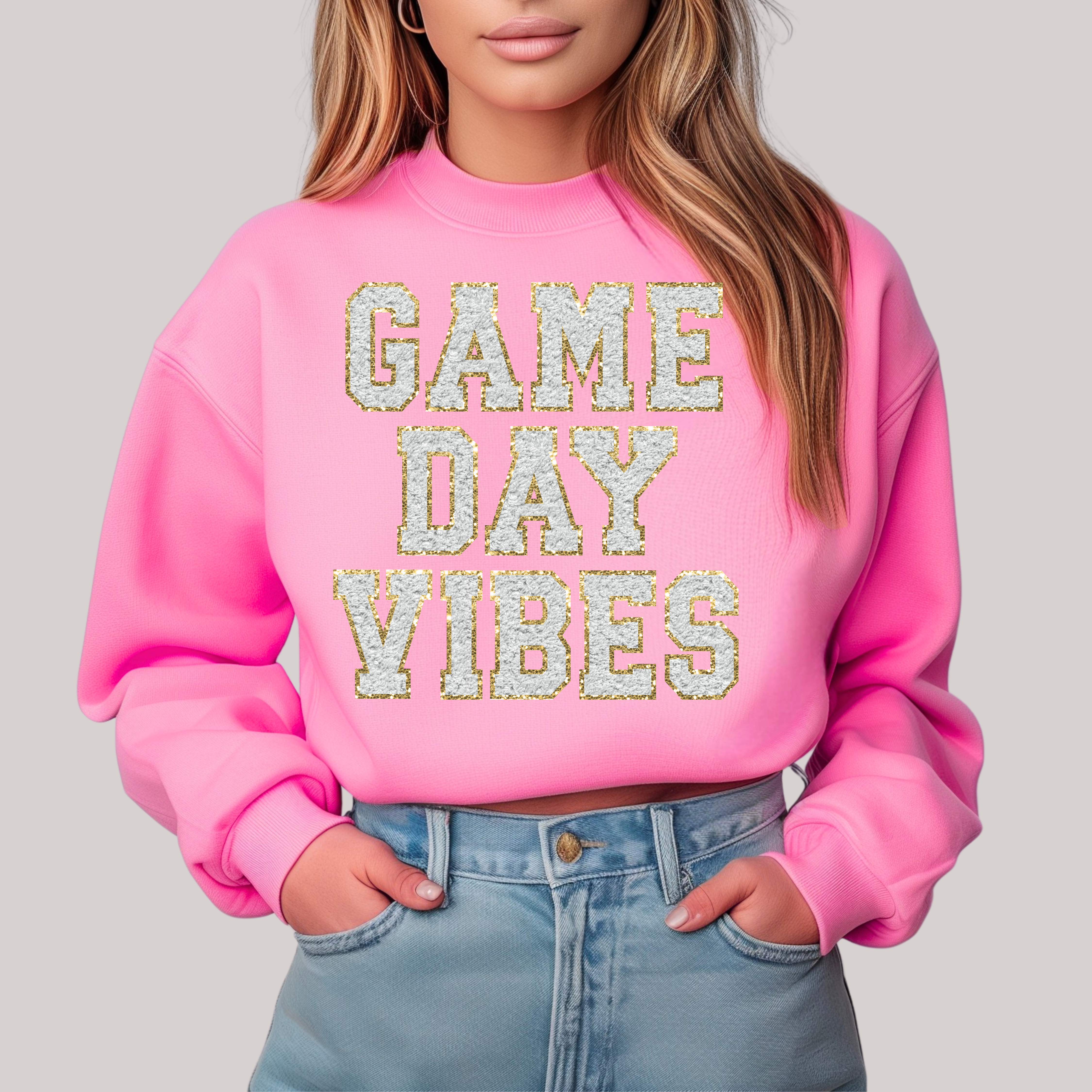 Gameday Chenille Vibes in Pink Sweatshirt - Charming Charlie