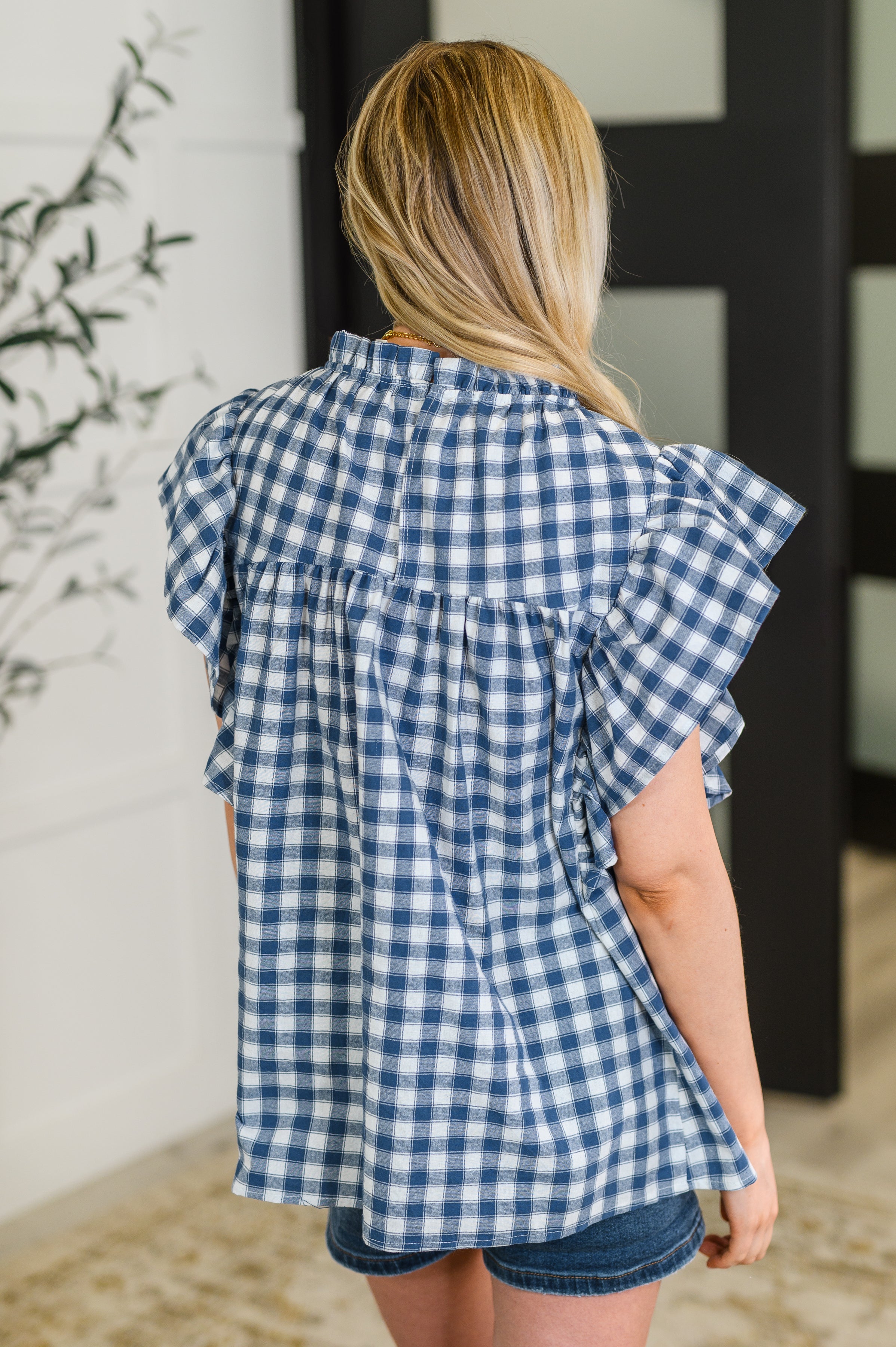 Garden at Goldenhour Flutter Sleeve Blouse in Blue - Charming Charlie
