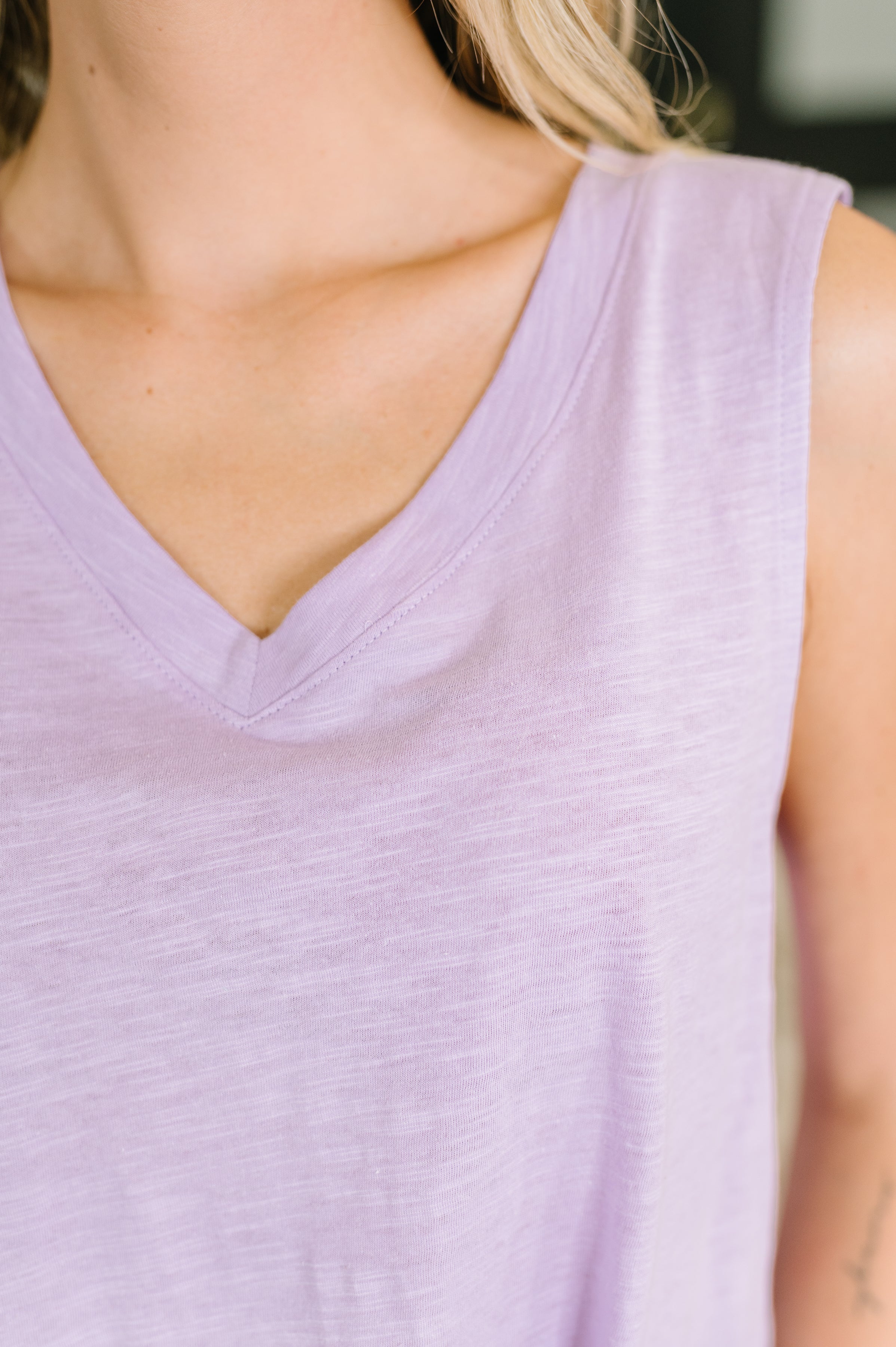 Getting Good V-Neck Tank in Lilac - Charming Charlie