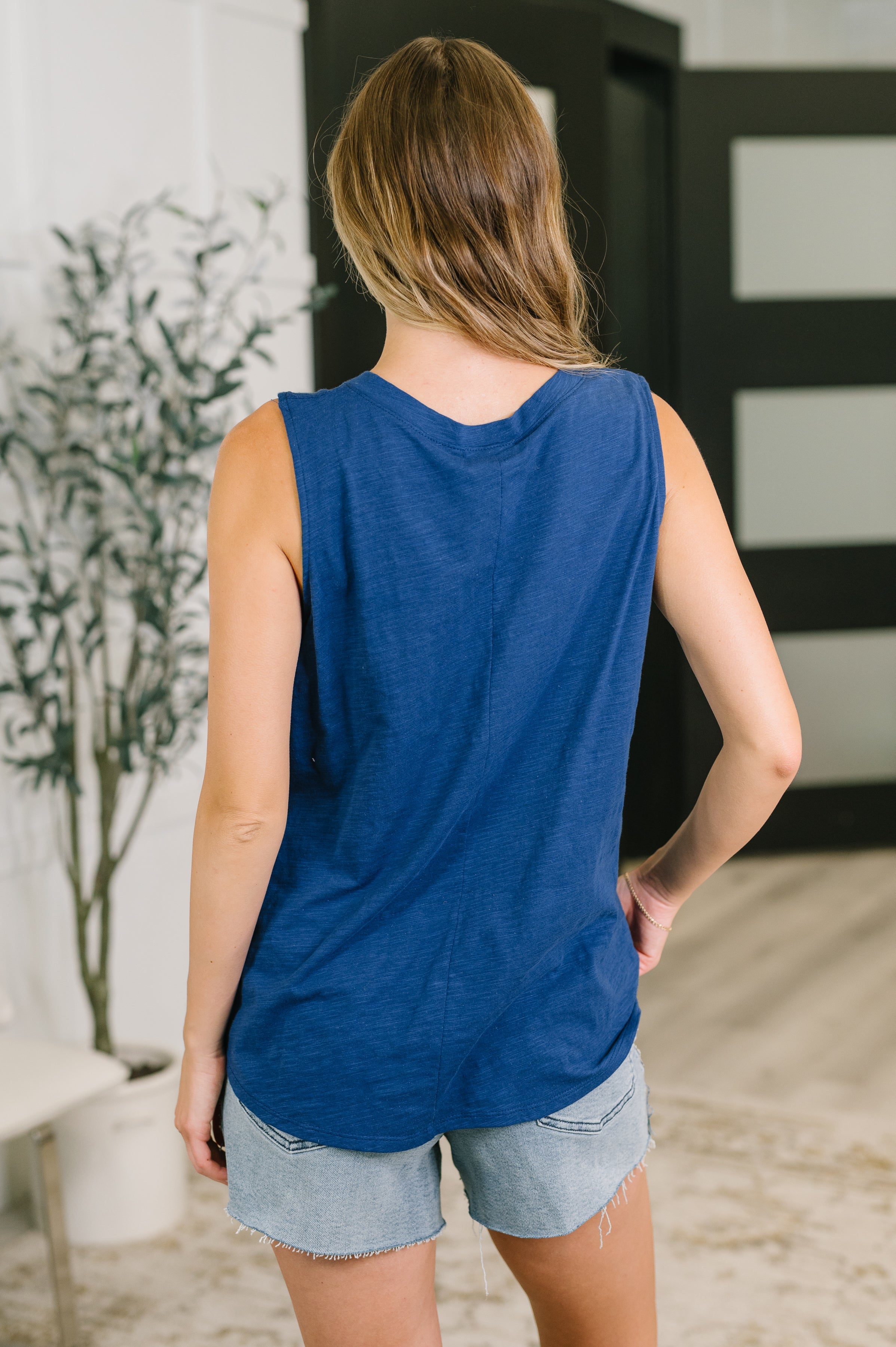 Getting Good V-Neck Tank in Navy - Charming Charlie