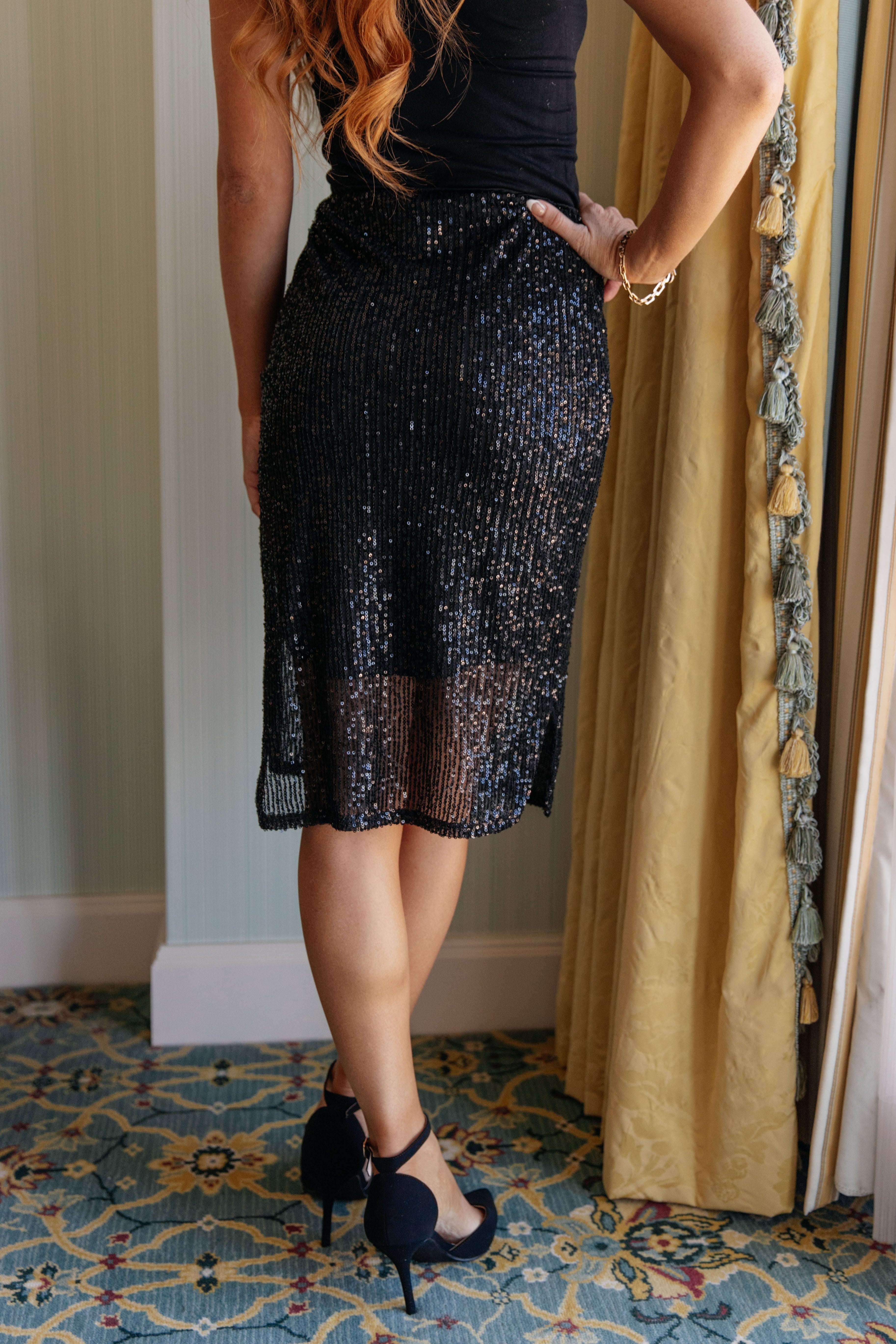 Gilded Age Sequin Skirt in Black - Charming Charlie