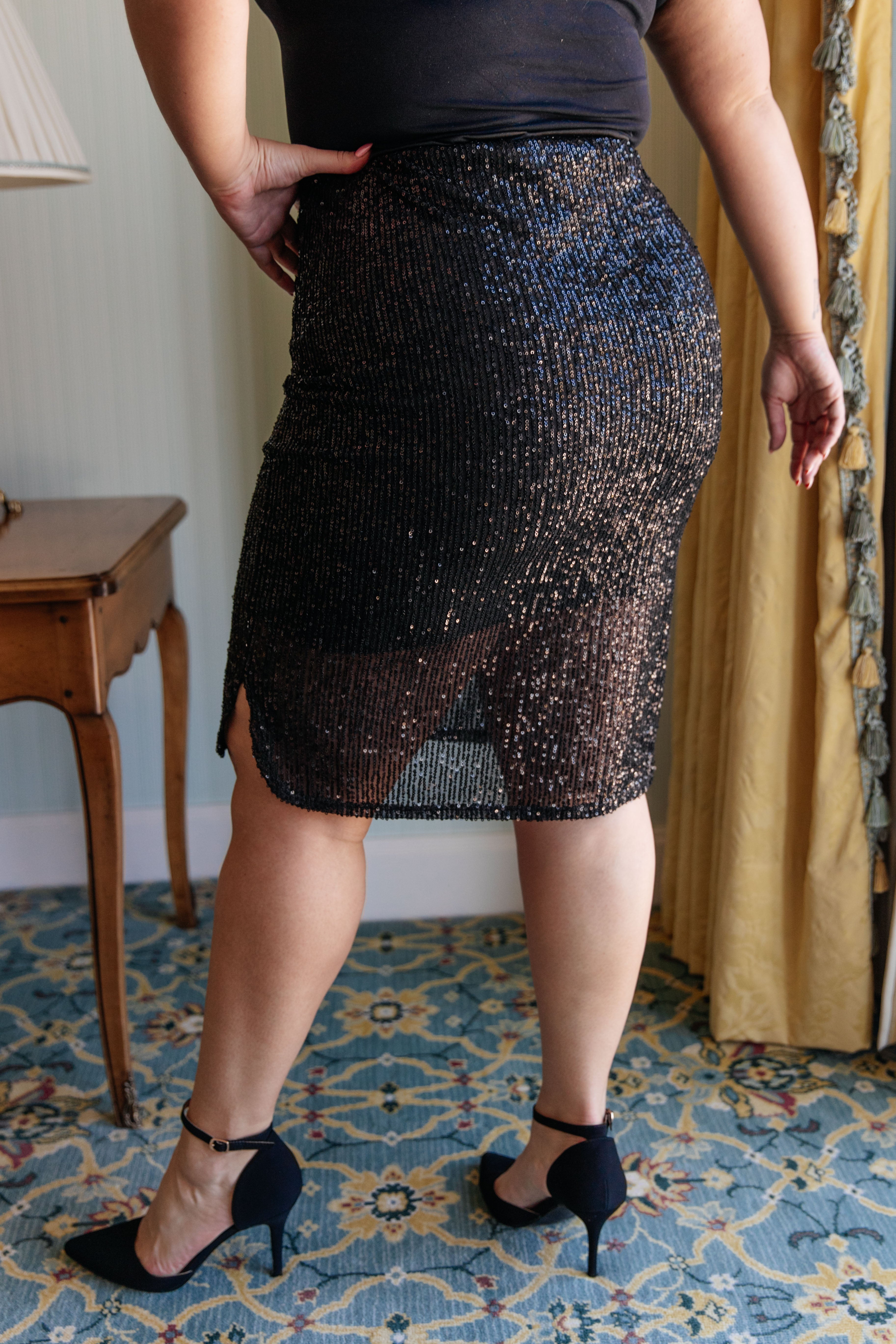 Gilded Age Sequin Skirt in Black - Charming Charlie