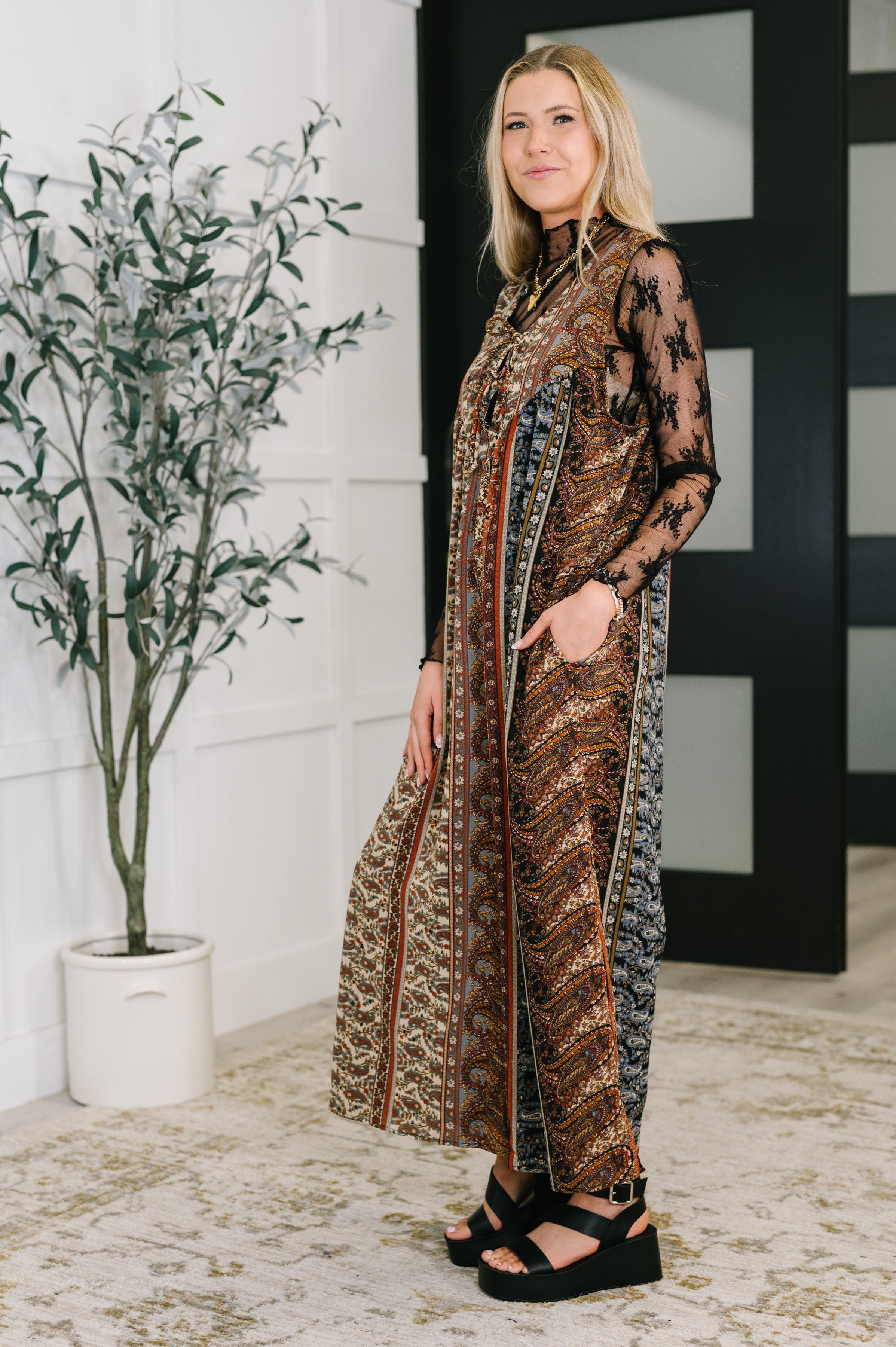 Going with the Flow Mixed Print Jumpsuit - Charming Charlie