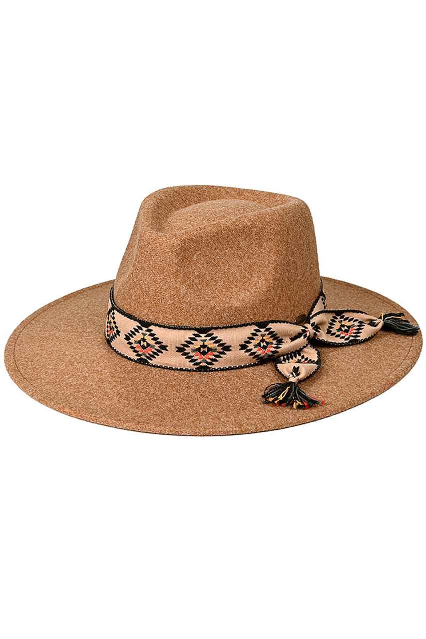 C.C Aztec Trim Band Vegan Felt Panama Hat - Charming Charlie