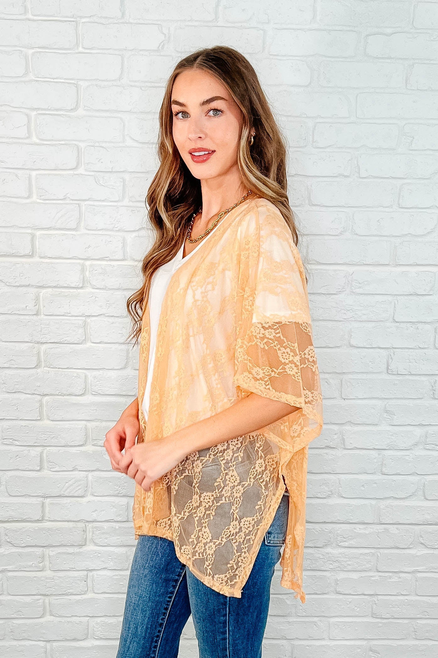 Good Days Ahead Lace Kimono In Peach - Charming Charlie