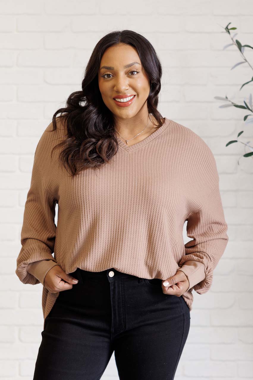 Good Things Are Coming V-Neck Top in Coffee - Charming Charlie