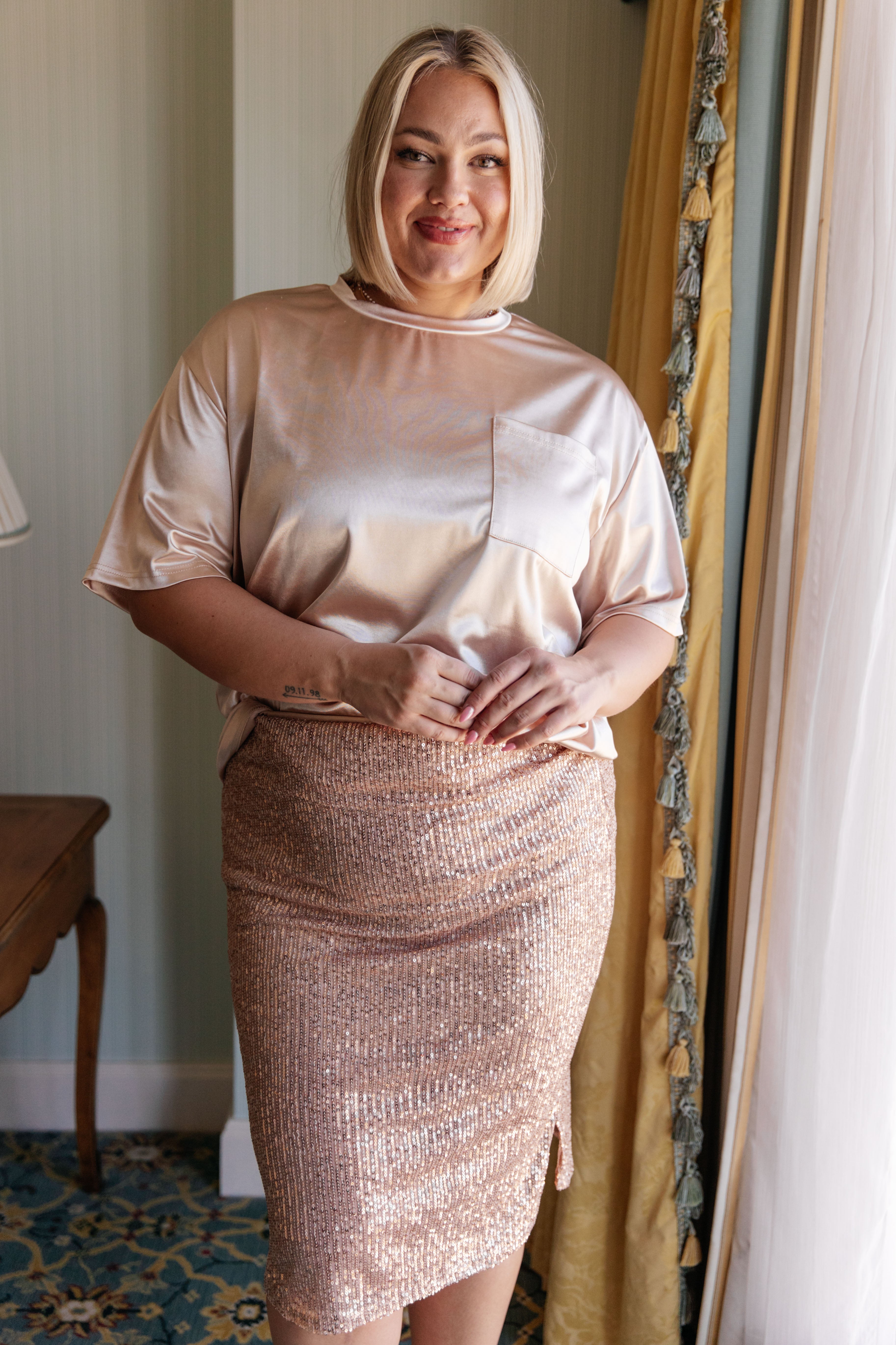Gilded Age Sequin Skirt in Champagne - Charming Charlie