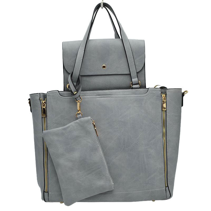 Gray 3 in 1 Side Zipper Women's Handbag set. Ideal for parties, events, holidays, pair these handbags with any ensemble for a polished look. Versatile enough for using straight through the week, perfect for carrying around all-day. Great Birthday Gift, Anniversary Gift, Mother's Day Gift, Graduation Gift, Valentine's Day Gift. Wear as a crossbody, shoulder bag, or hand carry for your favorite look.