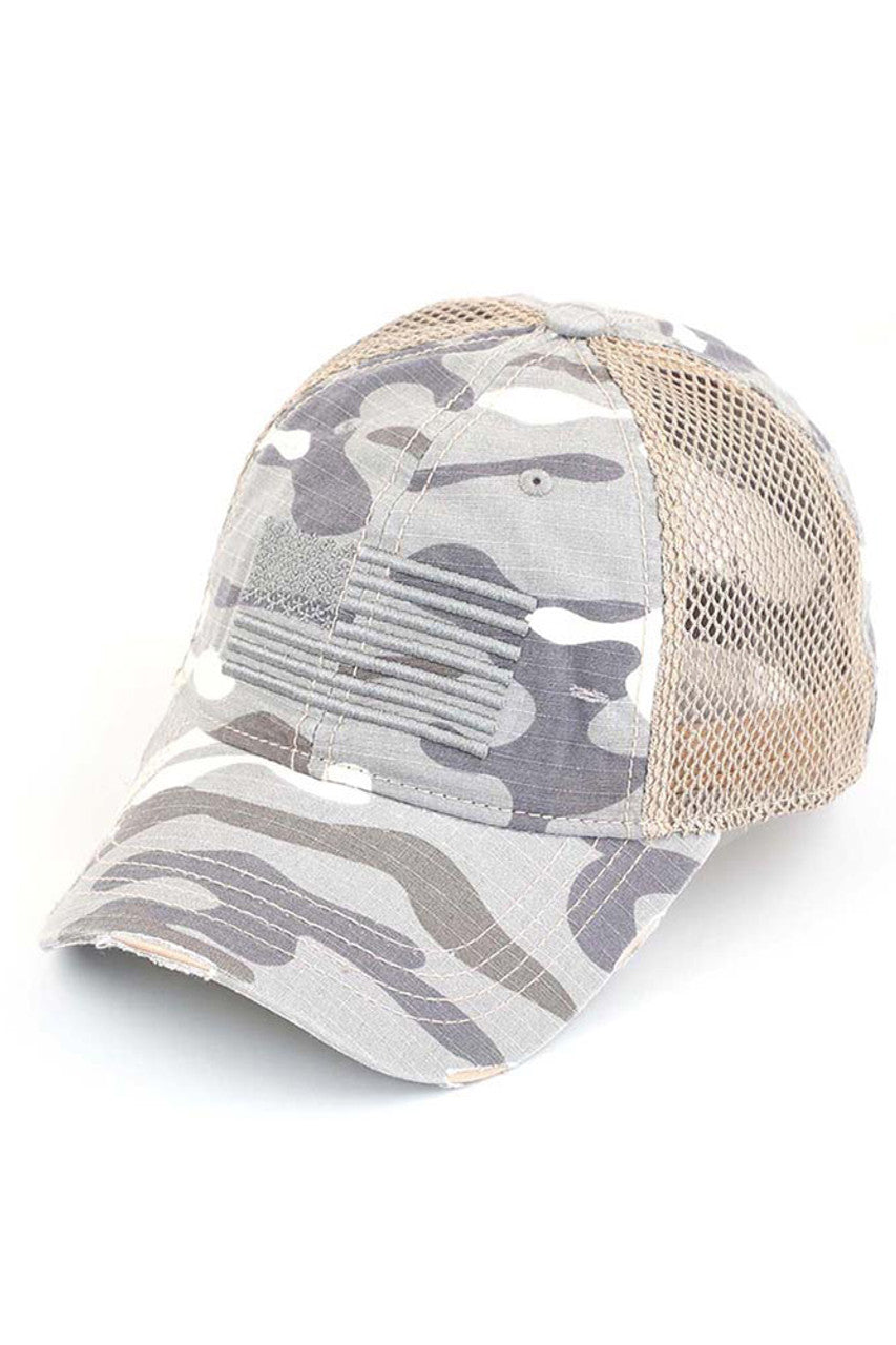 C.C AMERICAN FLAG EMBROIDERY CAMO BASEBALL CAP - Heather Dark Gray - BASEBALL CAP