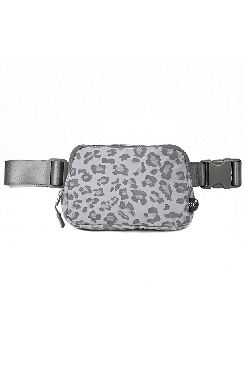 Gray C.C Leopard Pattern Fanny Pack is a stylish and convenient accessory, perfect for any outdoor activity or travel. With its trendy leopard pattern and hands-free design, you can keep all your essentials organized and easily accessible. Plus, its durable material ensures long-lasting use.