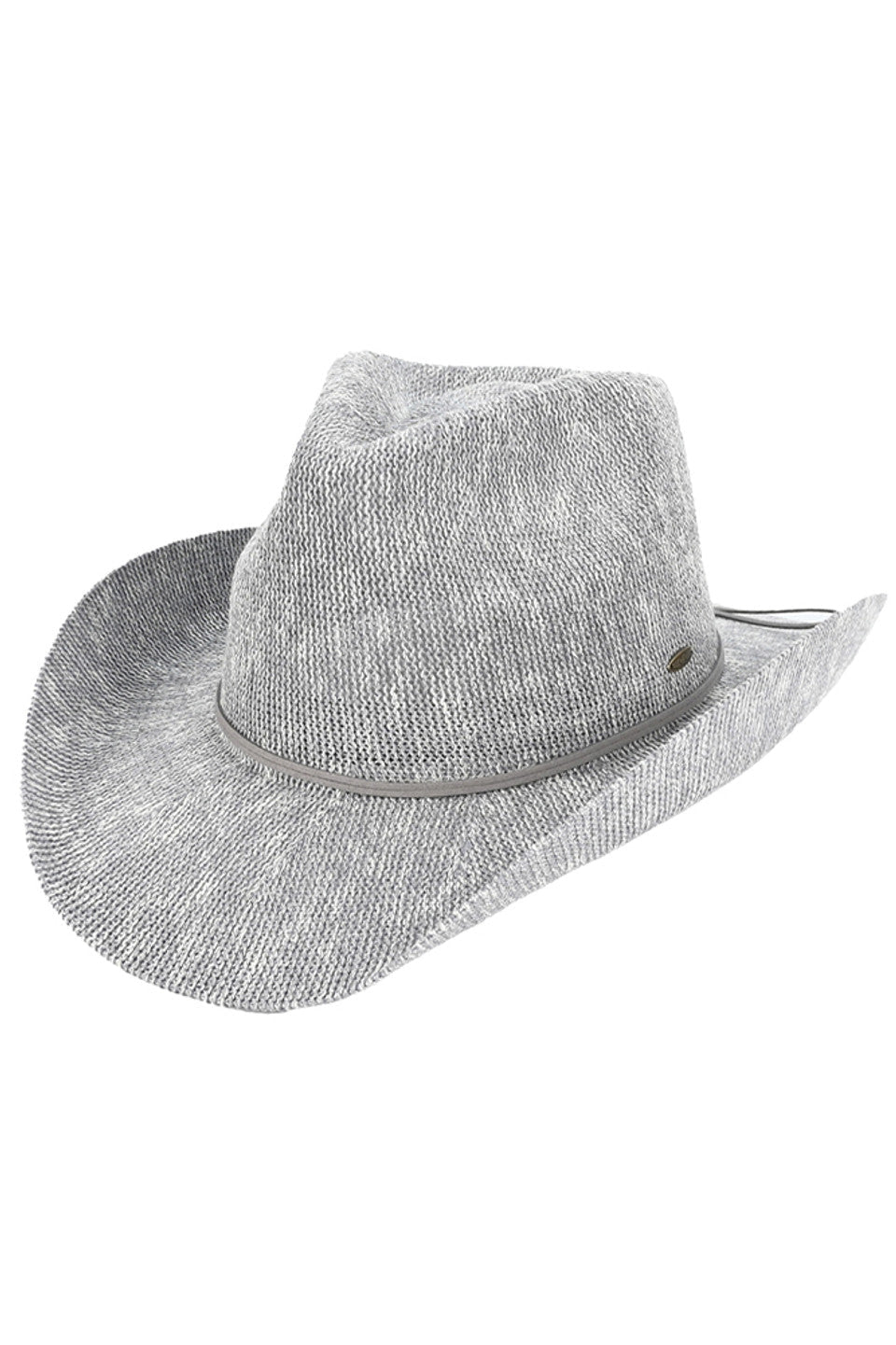 Gray C.C Metallic Band Trim Cowboy Hat offers a stylish twist to the classic cowboy hat. With a metallic band trim, it adds a touch of glamour to any outfit. Made with quality materials, it provides both fashion and functionality, making it a must-have accessory for any fashion-forward individual. Elevate your western look with this trendy cowboy hat.