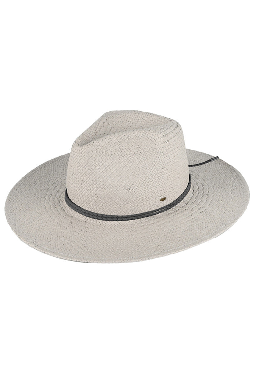 Gray C.C Paper Panama Sun Hat is a must-have accessory for any sunny day. Made with high-quality paper to ensure durability and breathability. Perfect for protecting your face and neck from harmful UV rays. Look stylish and stay cool with this versatile sun hat.