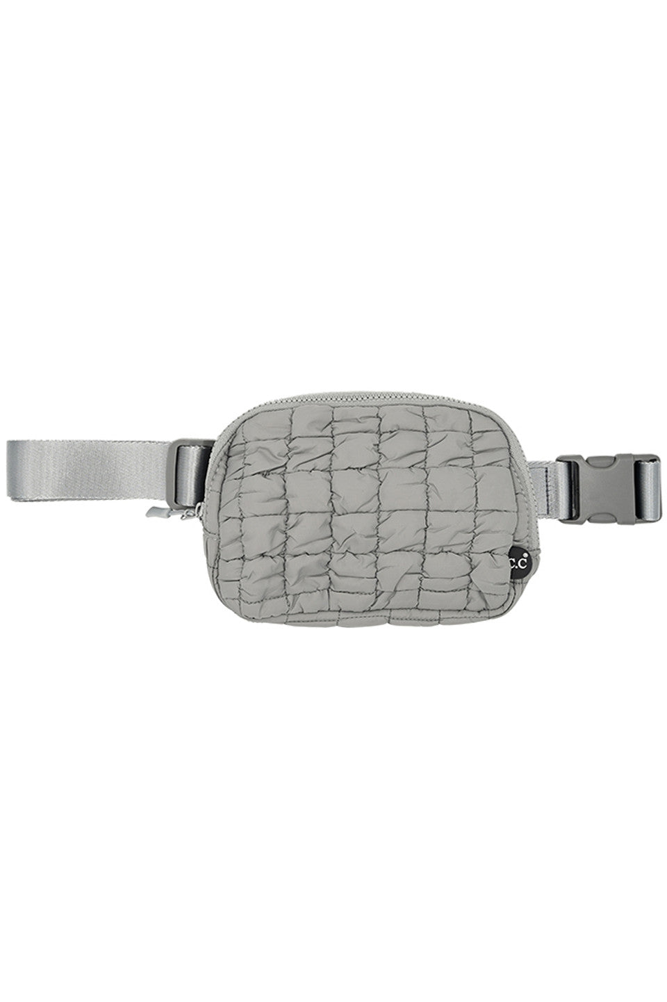 Gray C.C Quilted Puffer Fanny Pack is a stylish and functional accessory for any on-the-go individual. Made with durable quilted material, this fanny pack provides convenient storage for your essentials while remaining comfortable to wear. Perfect for travelers, runners, and outdoor enthusiasts.