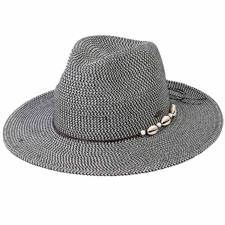 Gray C.C Shell And Pearl Trim Band Panama Sunhat, Keep your styles on even when you are relaxing at the pool or playing at the beach. Large, comfortable, and perfect for keeping the sun off of your face, neck, and shoulders. Perfect summer, beach accessory. Ideal for travelers who are on vacation or just spending some time in the great outdoors. A great sunhat can keep you cool and comfortable even when the sun is high in the sky.