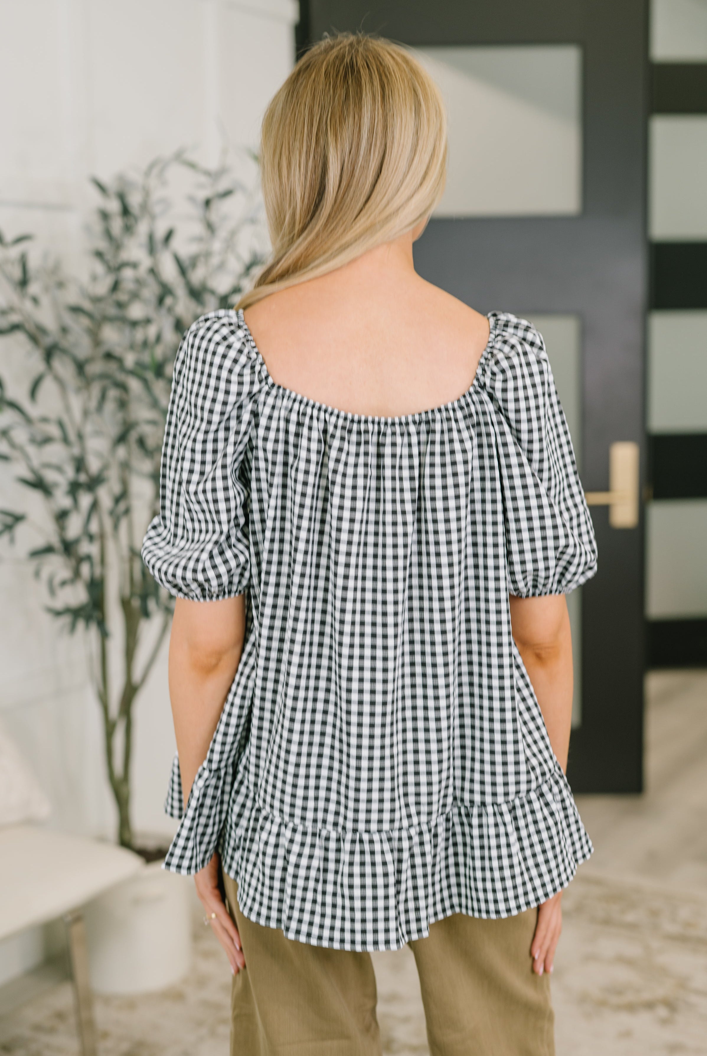 Great Gingham Square Neck Blouse - Charming Charlie