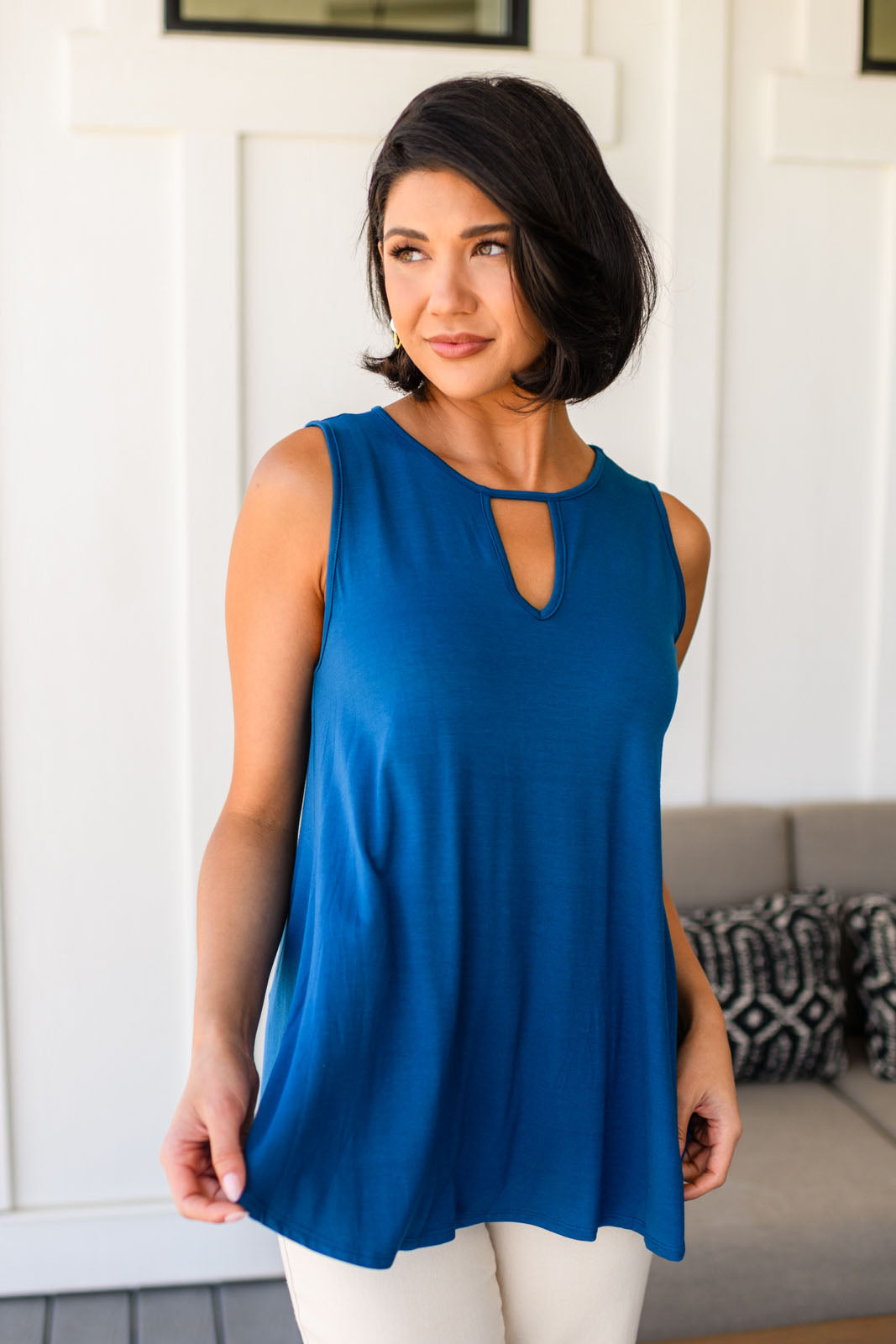 Greater than Great Keyhole Detail Tank in Teal - Charming Charlie