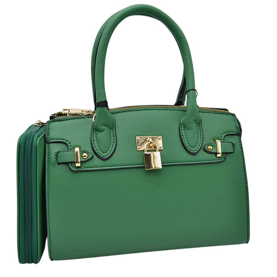 Green Elegant 2 In 1 Women's Medium Top Handle Satchel Totes Handbag with Wallet, 2 in 1 satchel handbag with matching wallet, is perfect to accompany you to work or go shopping. With this top handle, you can wear the bag elegantly on the shoulder. The large main compartment gives a lot of storage space, so you can place all purchases but also valuables and documents in it. The fashionable pattern of the shoulder bag also go well with chic business looks as well as casual everyday styling.
