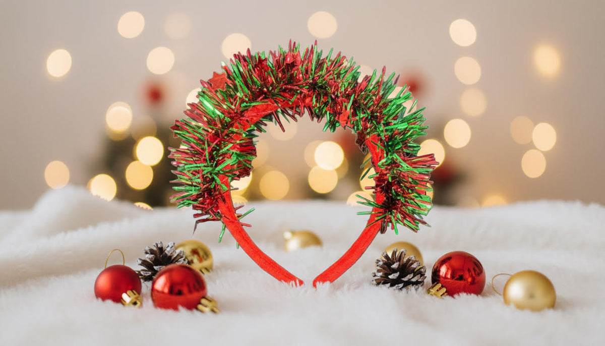 Red and Greed Christmas Tinsel Headband - Charming Charlie