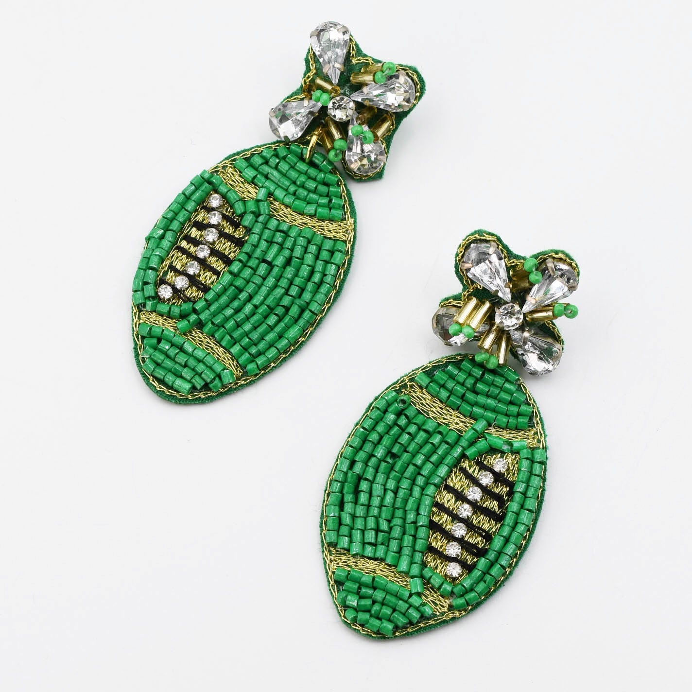 Green Football Beaded Earrings S29 - Charming Charlie