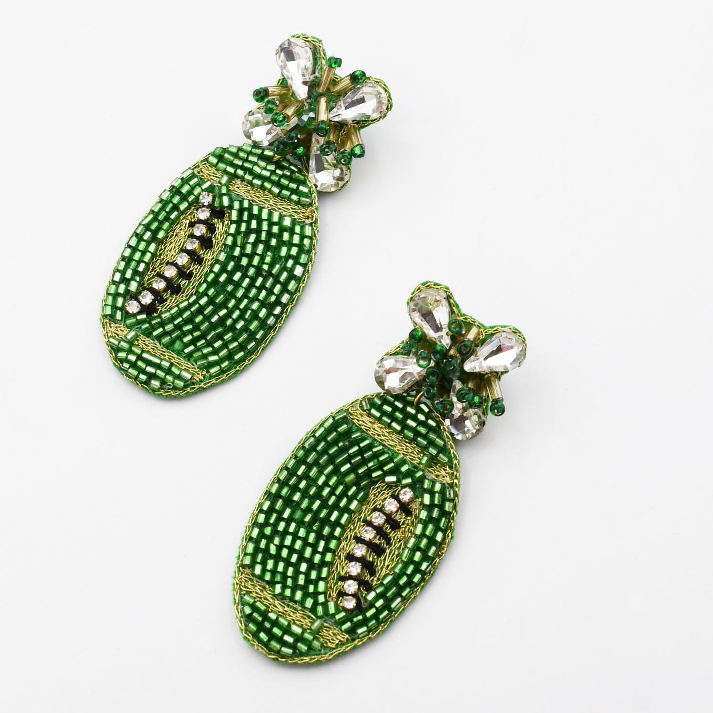Sparkly Green Football Beaded Earring S28 - Charming Charlie