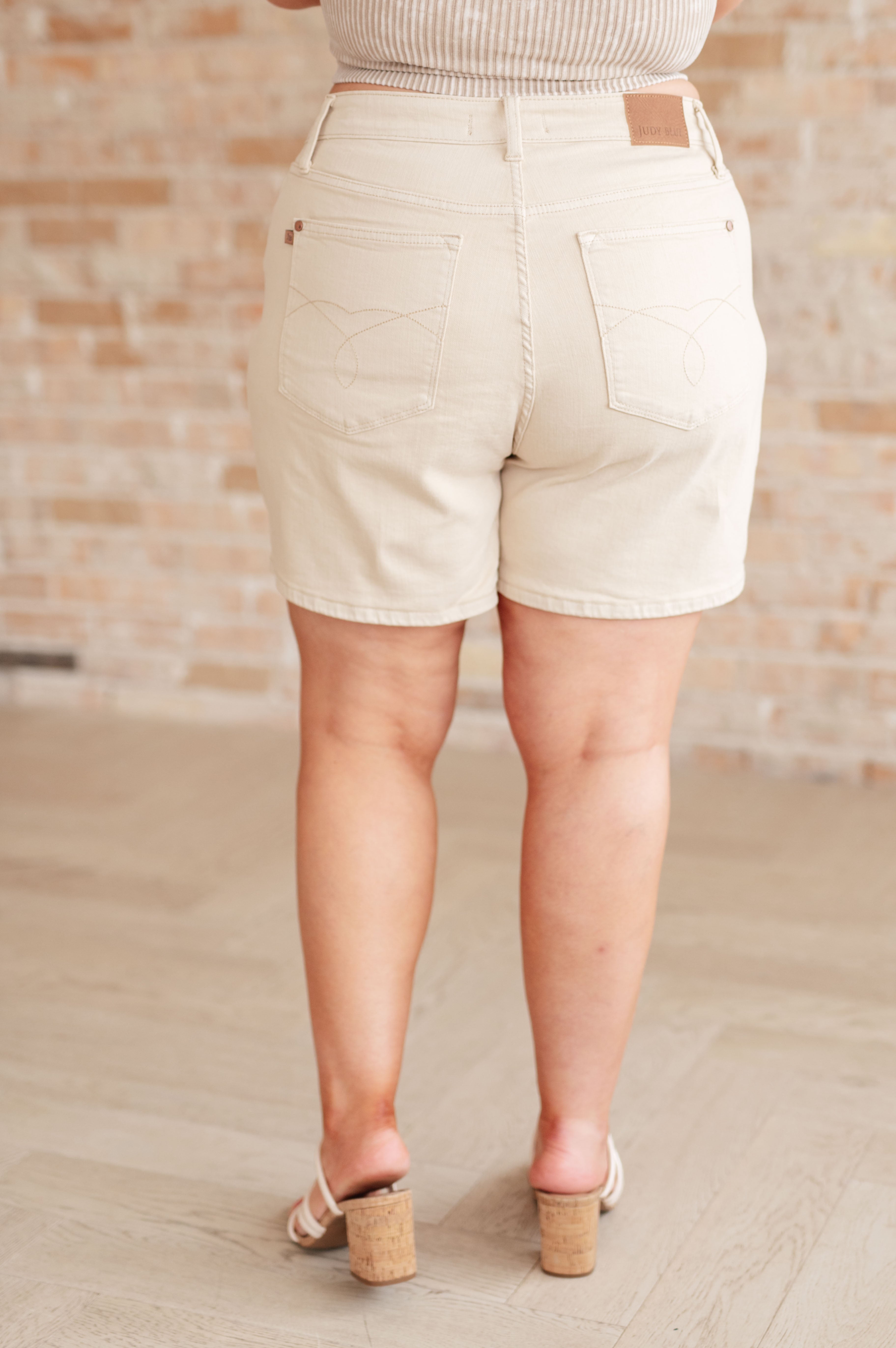 Greta High Rise Garment Dyed Shorts in Bone - Charming Charlie