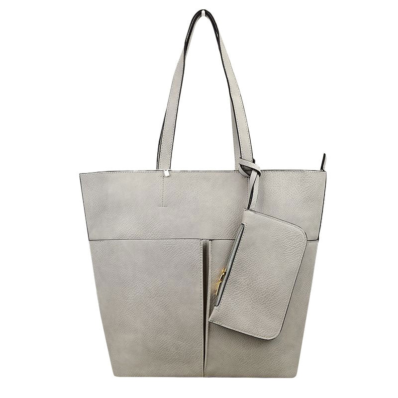 Grey 3 In 1 Large Soft Leather Women's Tote Handbags, There's spacious and soft leather tote offers triple the styling options. Featuring a spacious profile and a removable pouch makes it an amazing everyday go-to bag. Spacious enough for carrying any and all of your outgoing essentials. The straps helps carrying this shoulder bag comfortably. Perfect as a beach bag to carry foods, drinks, big beach blanket, towels, swimsuit, toys, flip flops, sun screen and more.