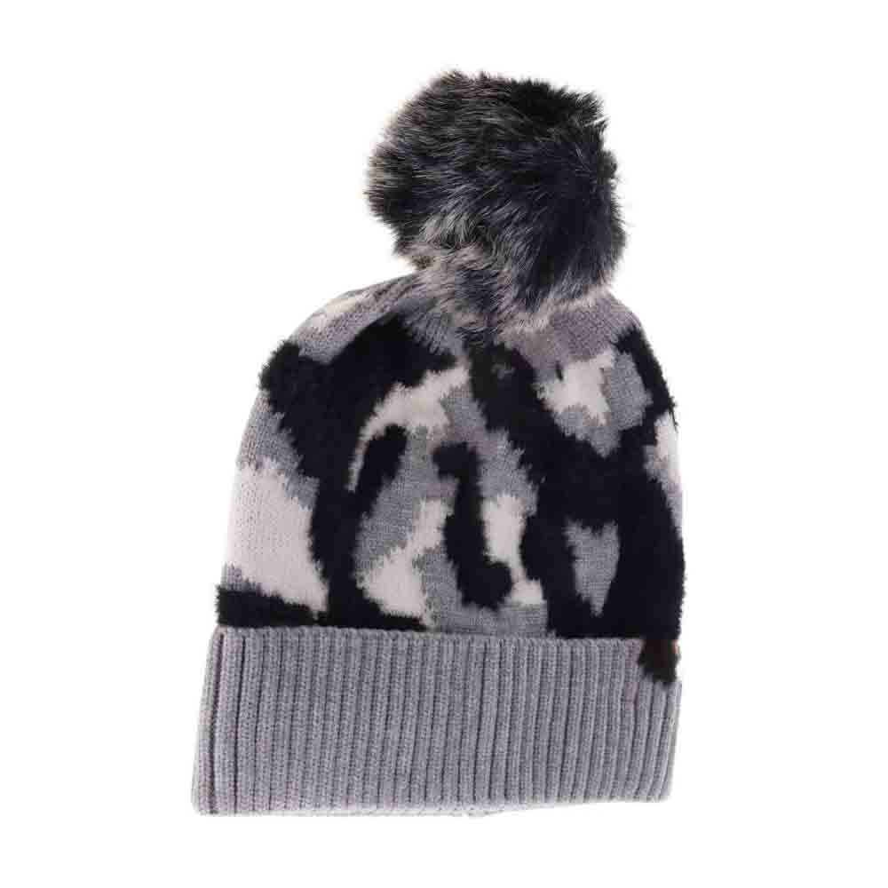 Grey Abstract Camo Print Pom C.C Beanie combines stylish camouflage patterns with a playful pom-pom detail, offering both warmth and a distinctive look. Crafted for comfort and durability, this beanie is ideal for outdoor activities or casual wear, providing insulated protection against cold weather while enhancing your seasonal wardrobe with an expert touch of design.