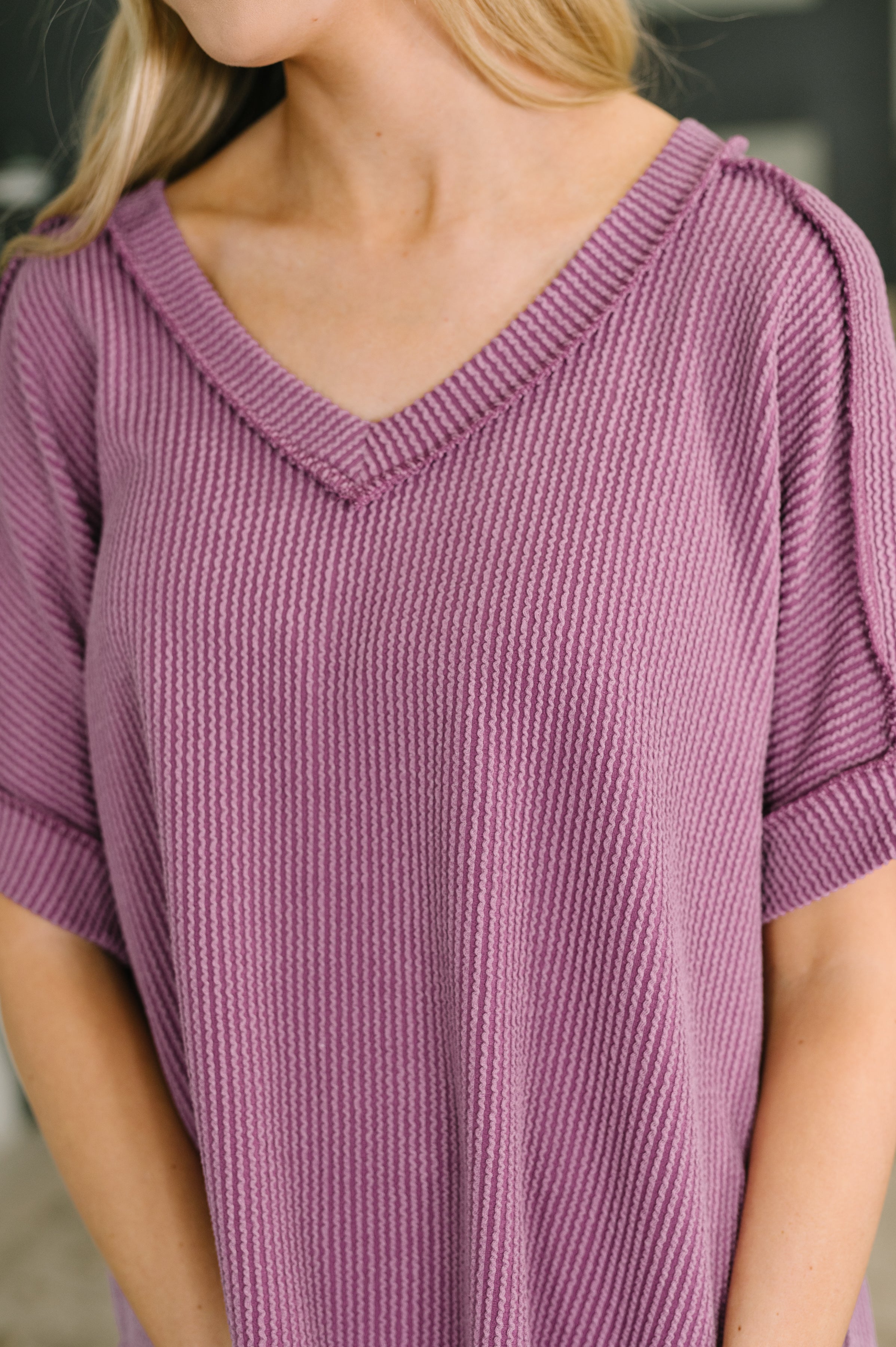 Growing Restless V-Neck Tee in Light Plum - Charming Charlie