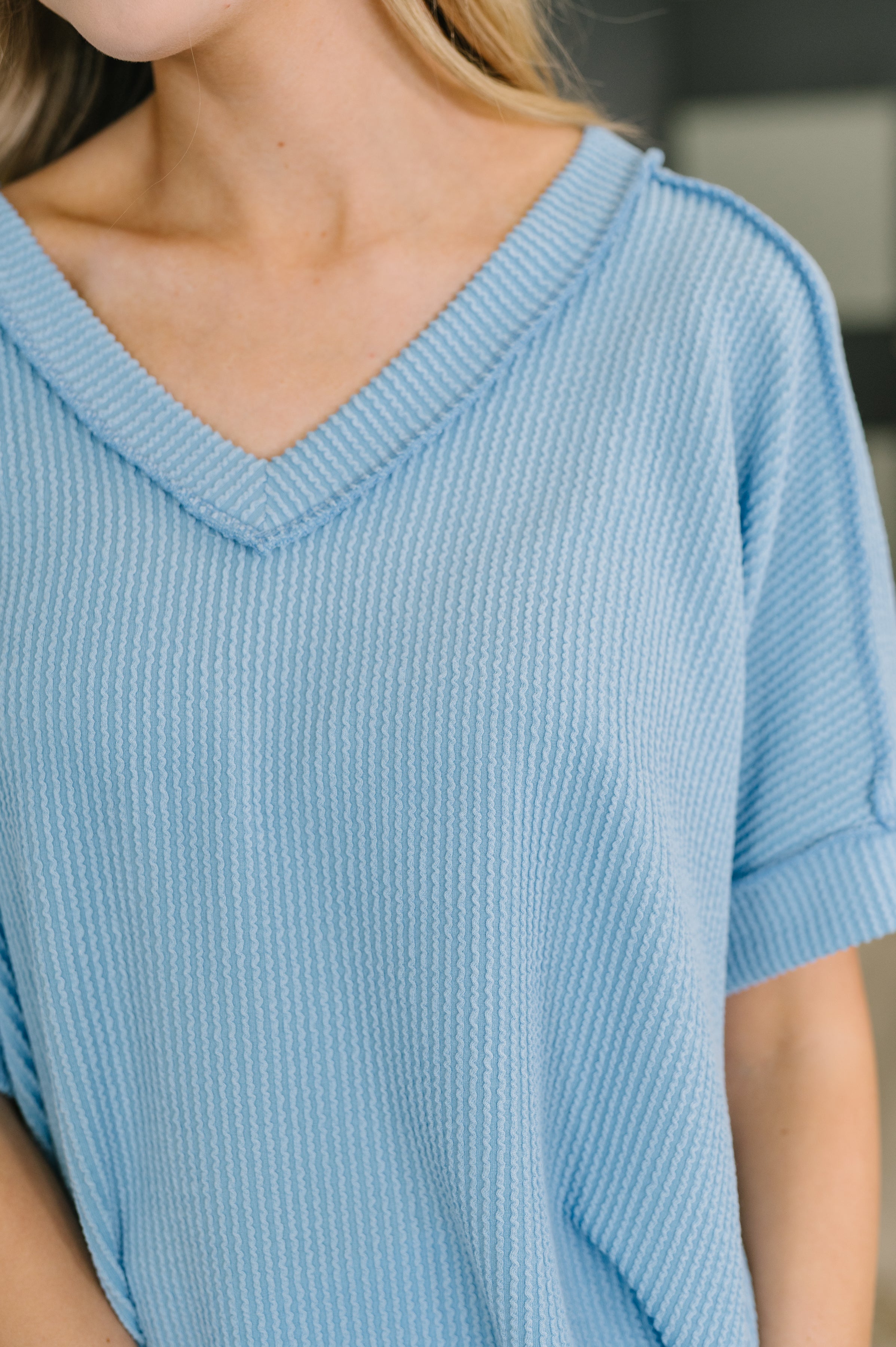 Growing Restless V-Neck Tee in Spring Blue - Charming Charlie