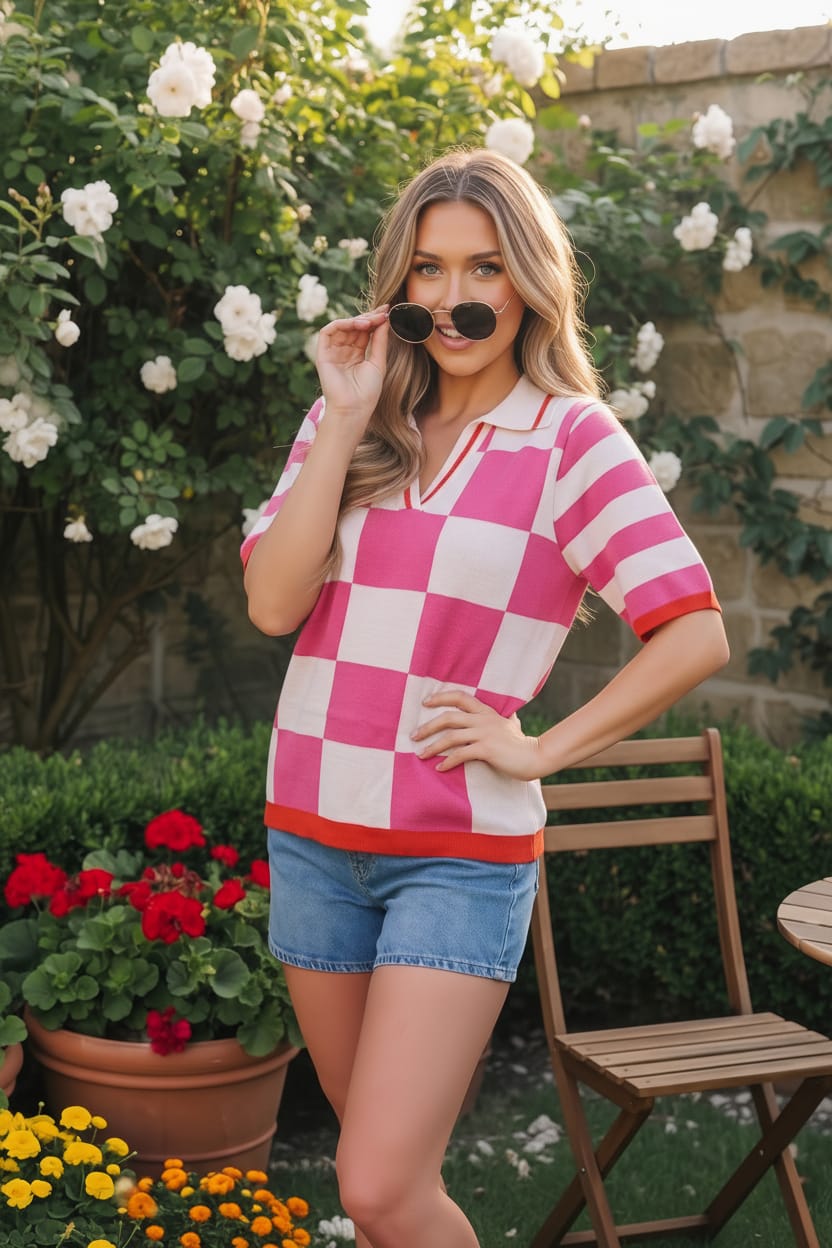 I'll Drive the Golf Cart Checkered Knit Top - Charming Charlie