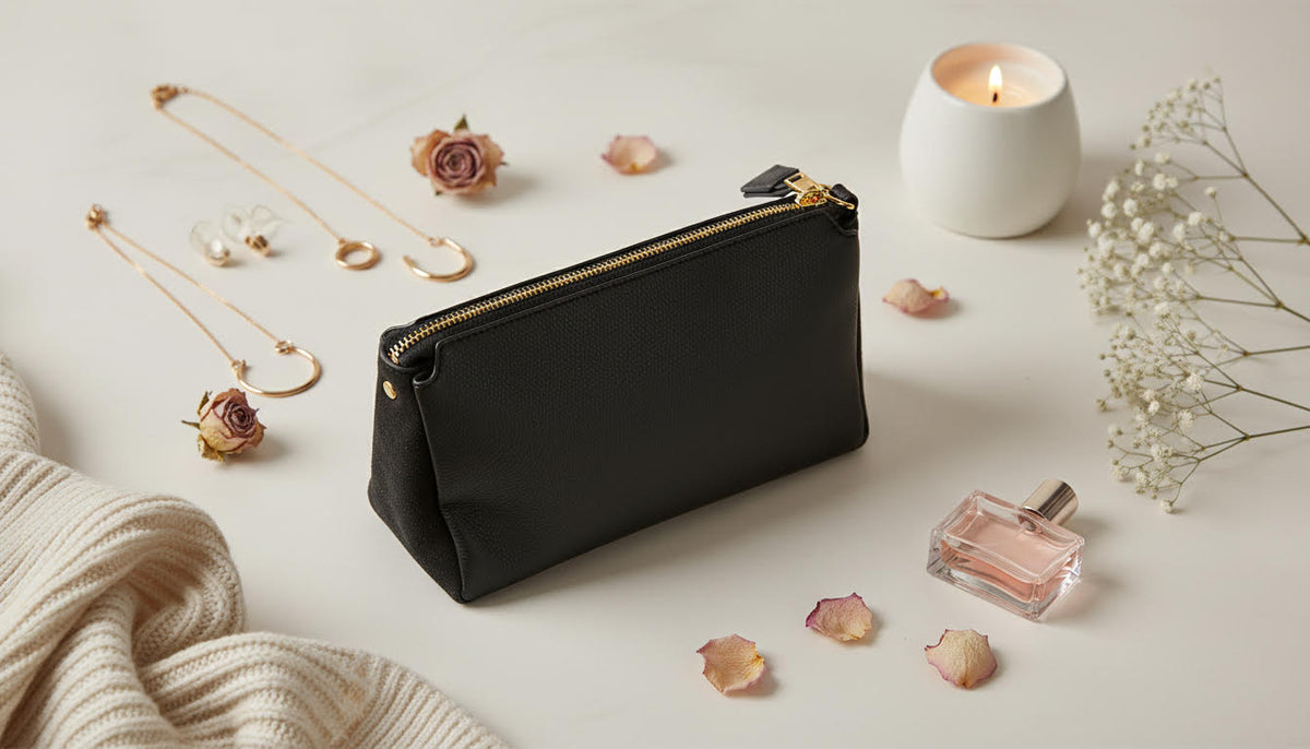 Black Leather Cosmetic Bag - Charming Charlie