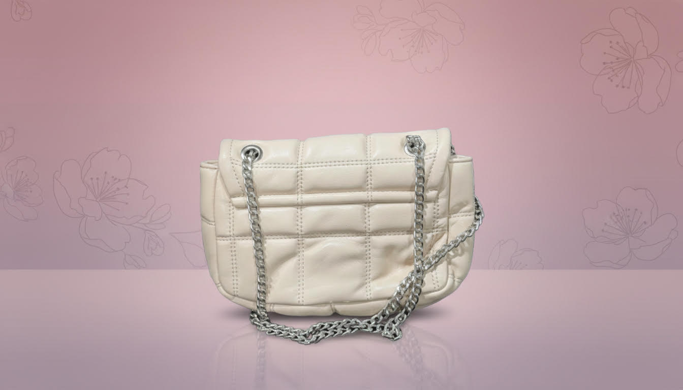 Chic Quilted Cream Bag with Silver Chain - Charming Charlie