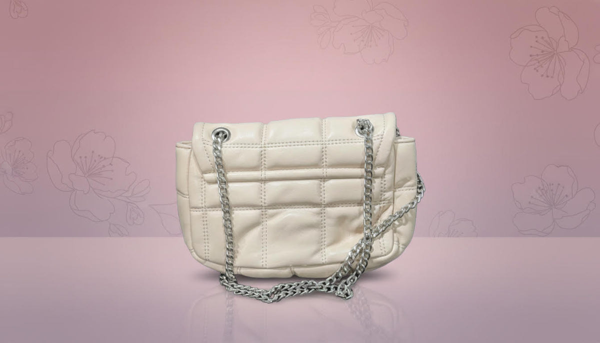 Chic Quilted Cream Bag with Silver Chain - Charming Charlie