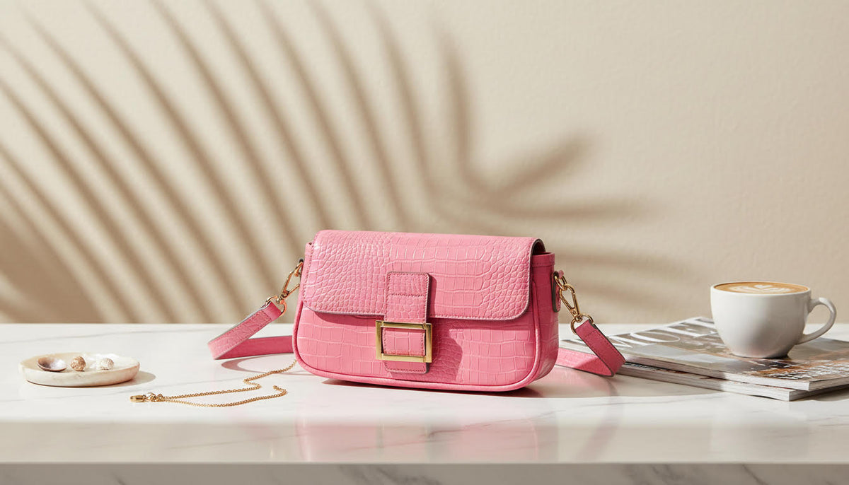 Pink Crocodile-Textured Shoulder Bag - Charming Charlie