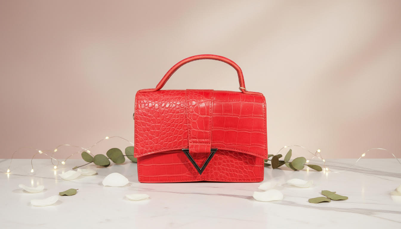 Red Crocodile-Textured Top-Handle Bag - Charming Charlie