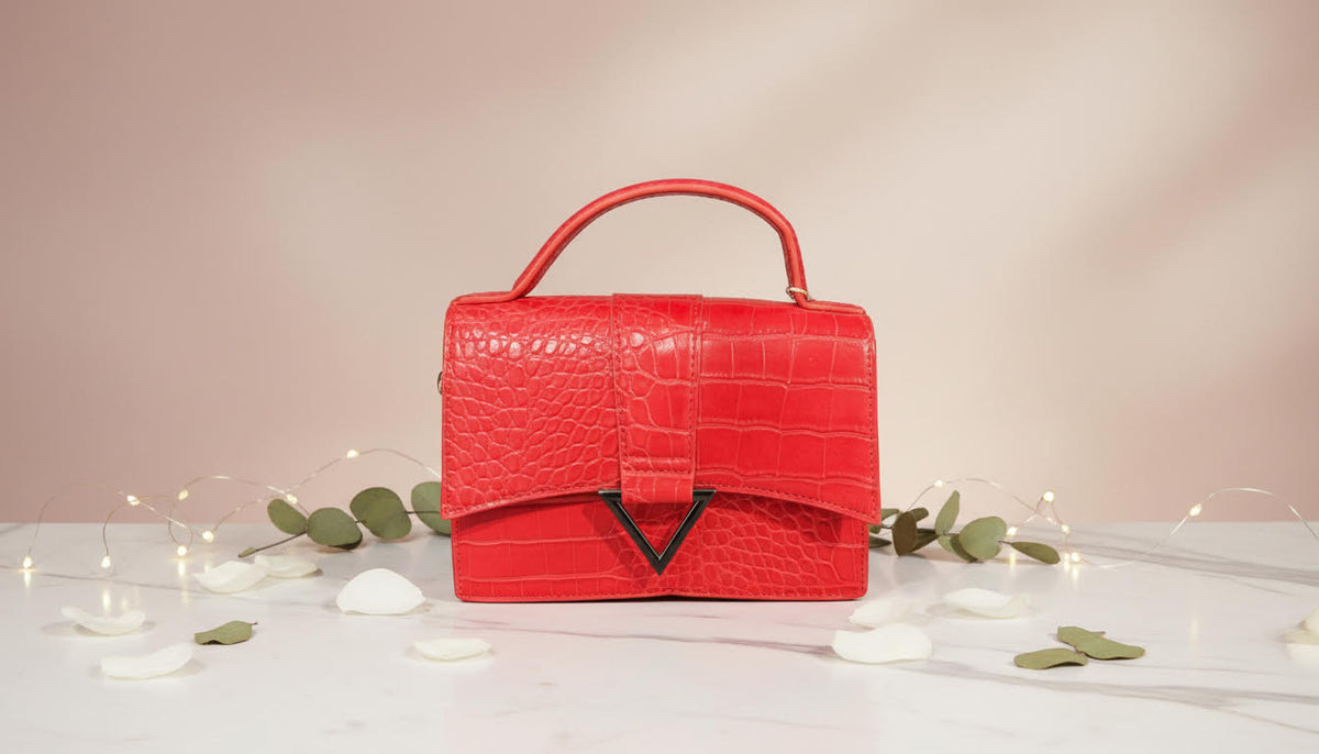 Red Crocodile-Textured Top-Handle Bag - Charming Charlie