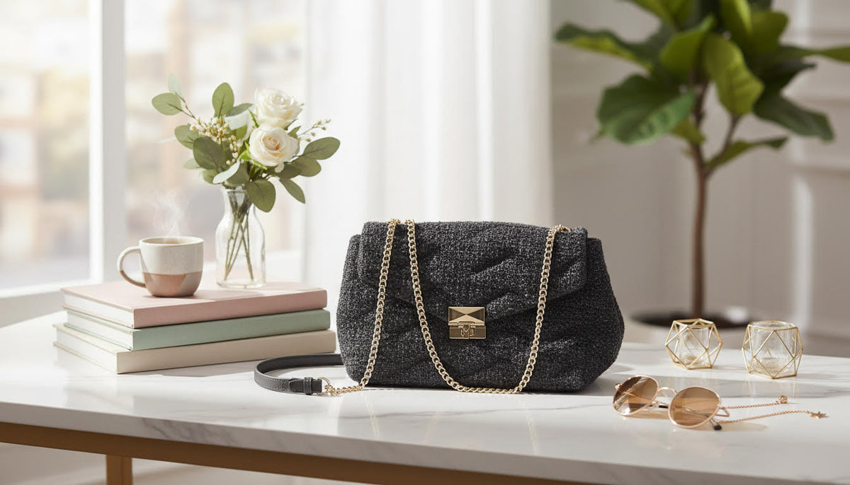 Black Textured Chain Bag - Charming Charlie