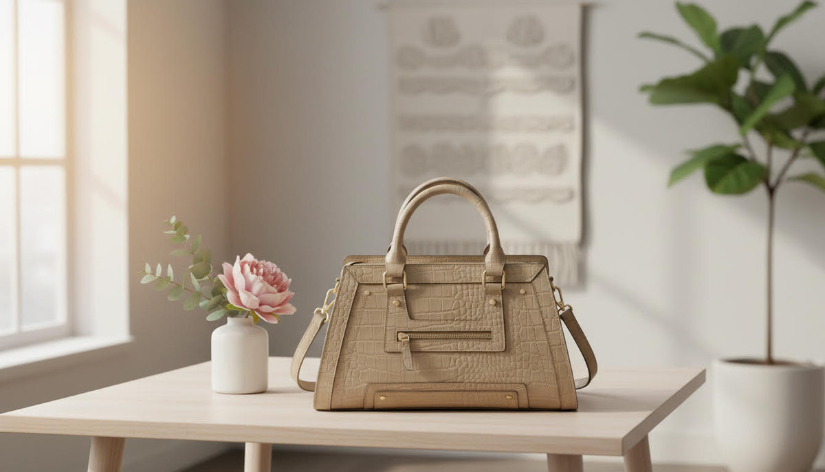 Beige Structured Tote Bag - Charming Charlie