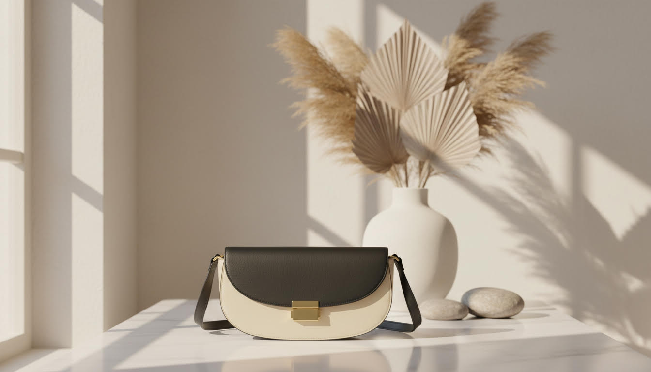 Chic Two-Tone Leather Handbag with Gold Clasp - Charming Charlie