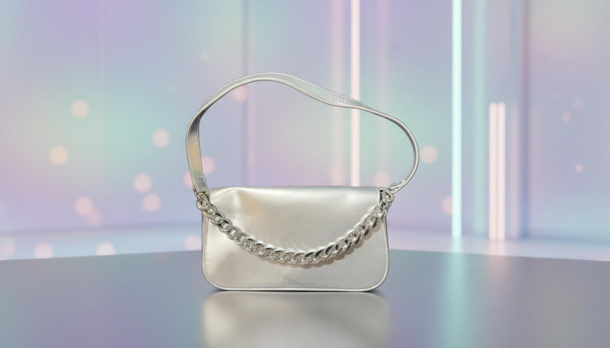 Sleek Metallic Handbag with Chain Strap - Charming Charlie