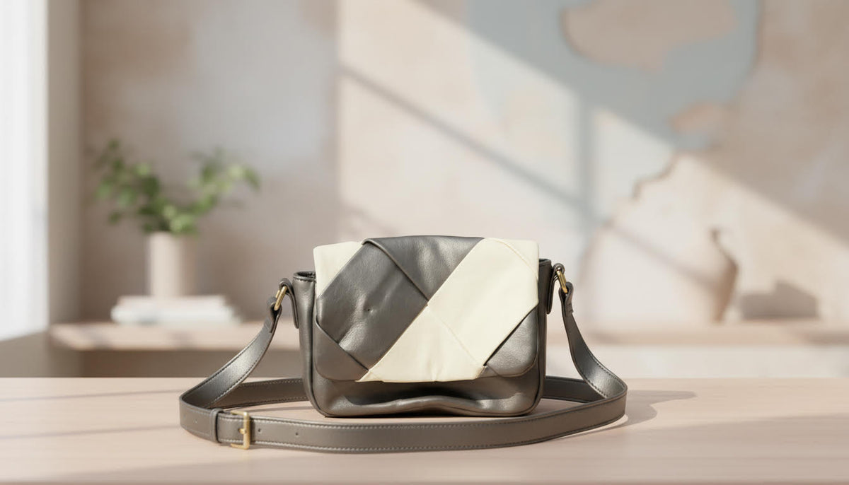 Two-Tone Leather Crossbody Bag with Geometric Flap - Charming Charlie