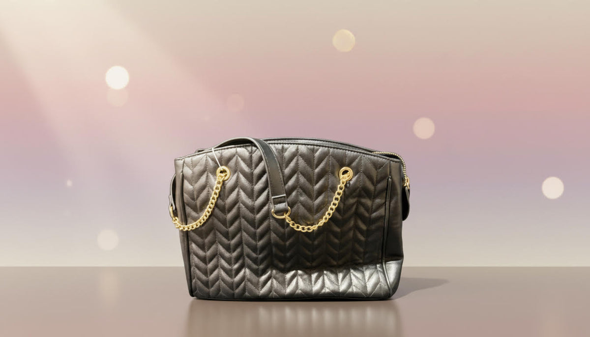 Quilted Black Handbag with Gold Chain Accents - Charming Charlie