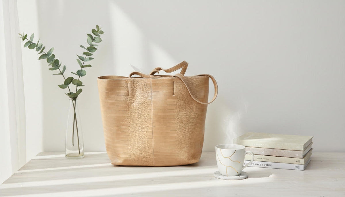 Beige Tote Bag with Textured Finish - Charming Charlie