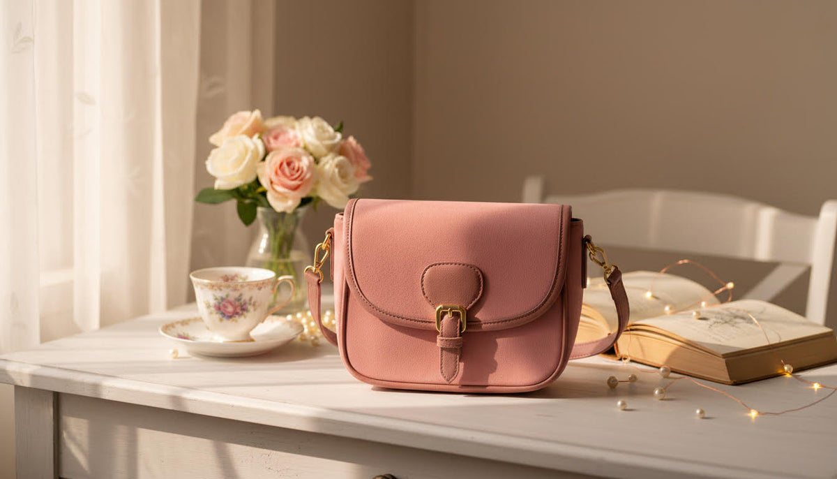 Soft Pink Crossbody Bag with Gold Buckle - Charming Charlie